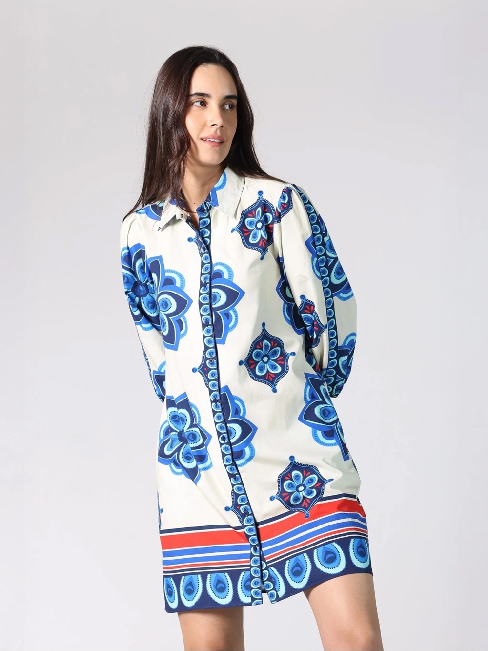 Maude Vivante Ava Geometric Floral Mini Shirt Dress Medium NWT
